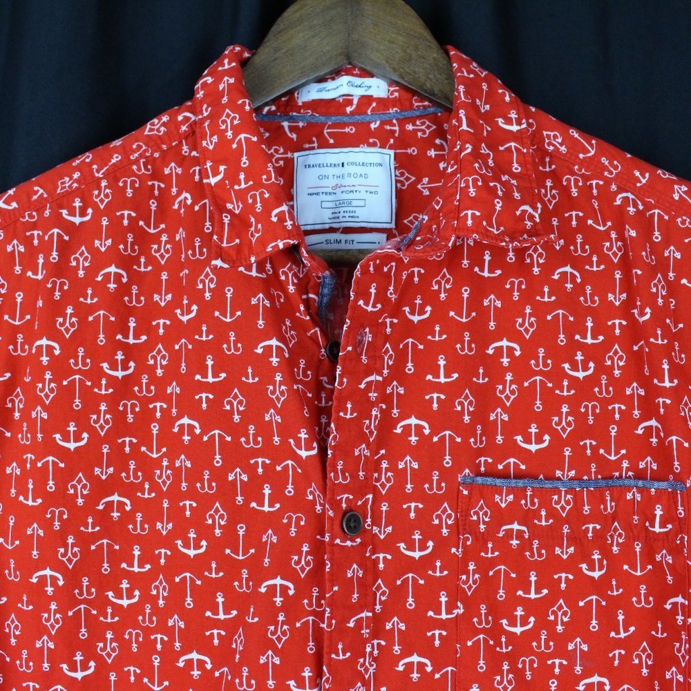 On The Road Red Buttondown Red w/ White Anchors
